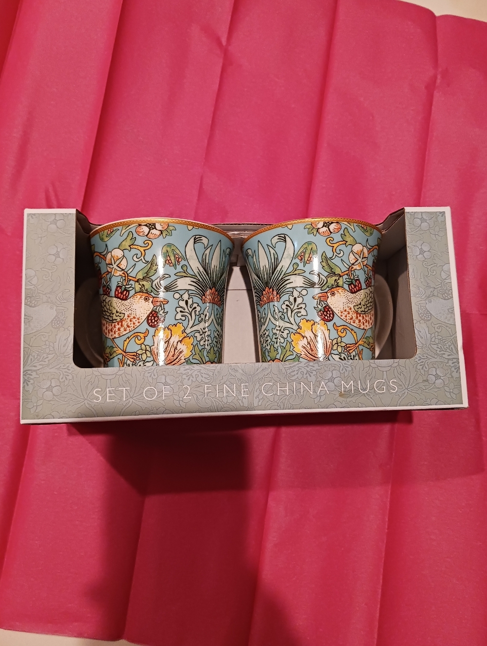William Morris Strawberry Thief Fine China Mugs (Set of 2)